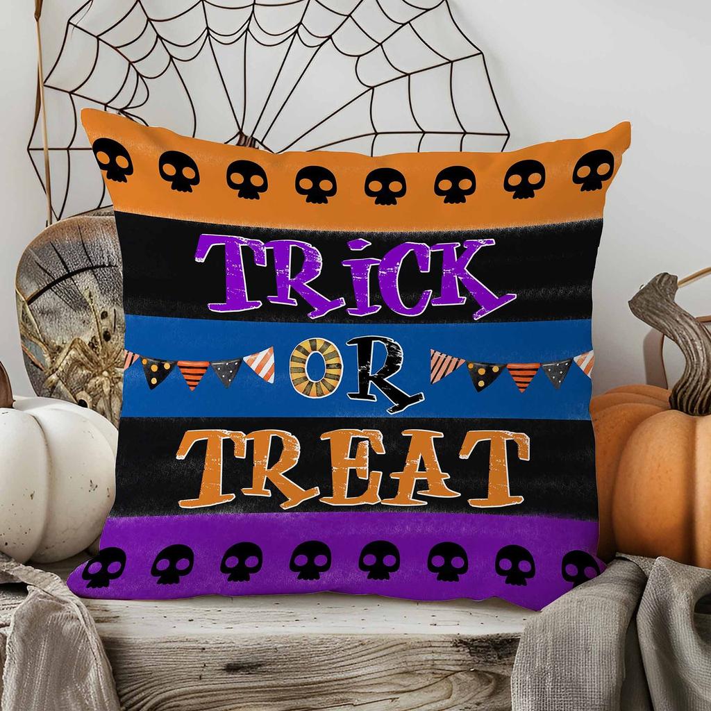 Halloween Decorative Linen Throw Pillow Cover With Single Sided Print (Pillow Insert Not Included)