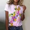 Summer Round Neck 3D Butterfly Pattern Print Top Fashionable Casual Short Sleeved Women's T-shirts