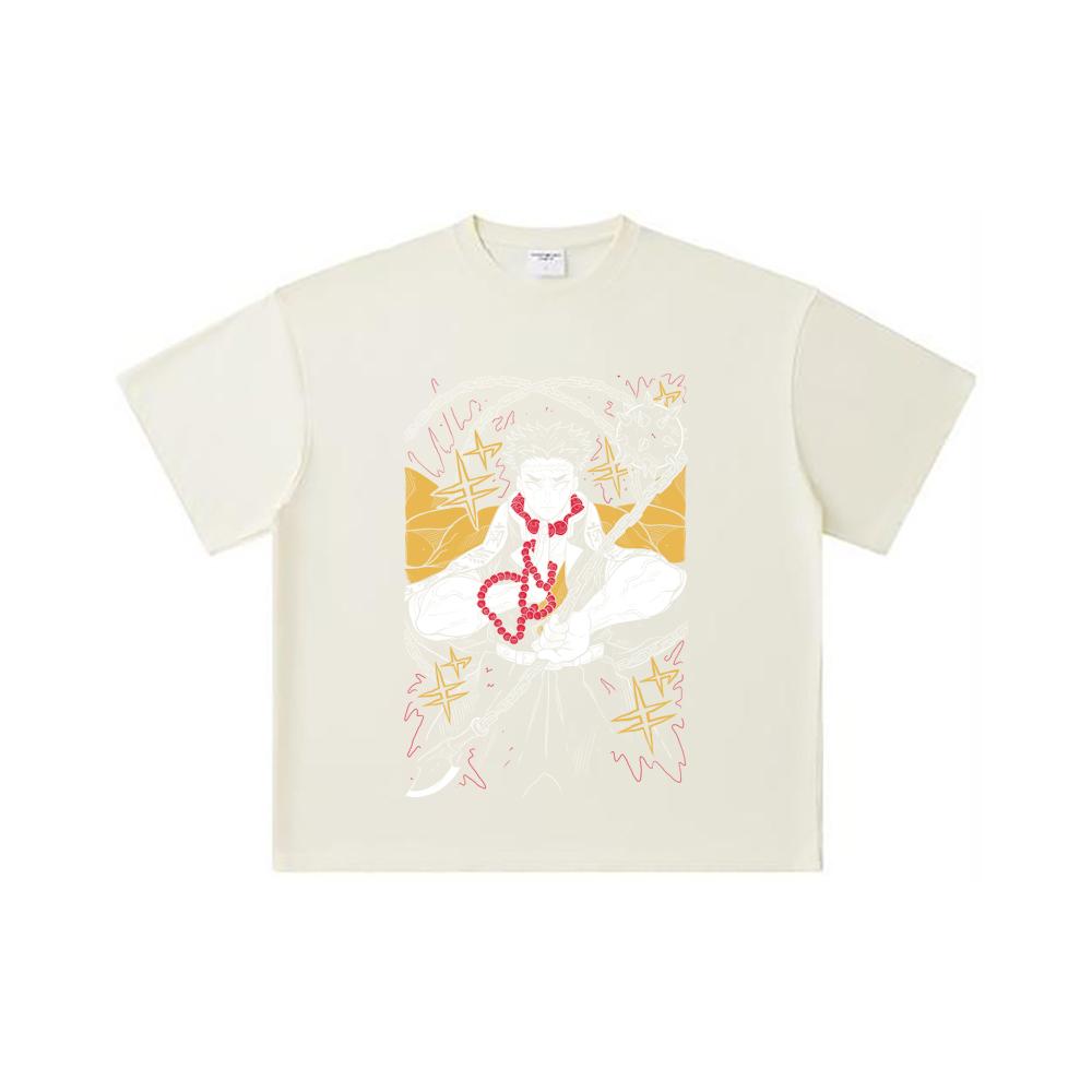 

260 GSM Double Yarn 32 Count 100% Cotton Demon Slayer V11 Gyomei Print Unisex Heavy Cotton T Shirt S абрикосовый