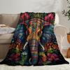 Elephants and colorful retro patterns Flannel printed blanket suitable for all seasons for living room office sofa and travel