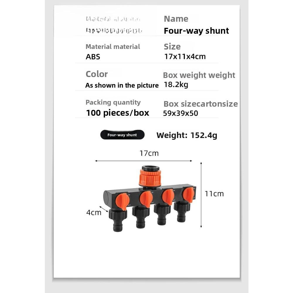 1pc 4-Way Hose Splitter with 4 Switches | Lightweight Plastic for Outdoor Watering, Lawn & Garden