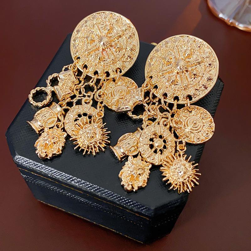 Boucles d'oreilles vintage Argent Aiguille Cœur & Fleur Pendentif Pompon