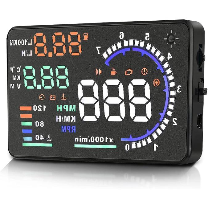 

SYH&AQYE A8 5.5 OBD II Car HUD Display, Car HUD Head up Display, Display Km/h, MPH, Water Temperature, Battery Voltage, Multi Color Windshield Screen