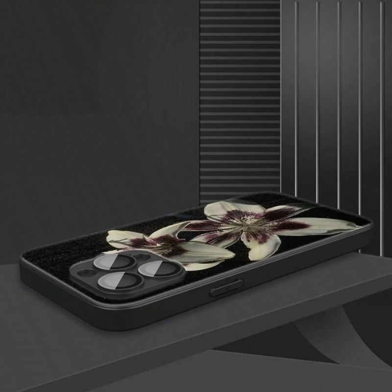 Lily Orchid Flower Print HD Tempered Glass Phone Case For iPhone 16 15 14 13 12 11 17 Pro Max 17 Air 16E 7 8 Plus XR XS X Cover