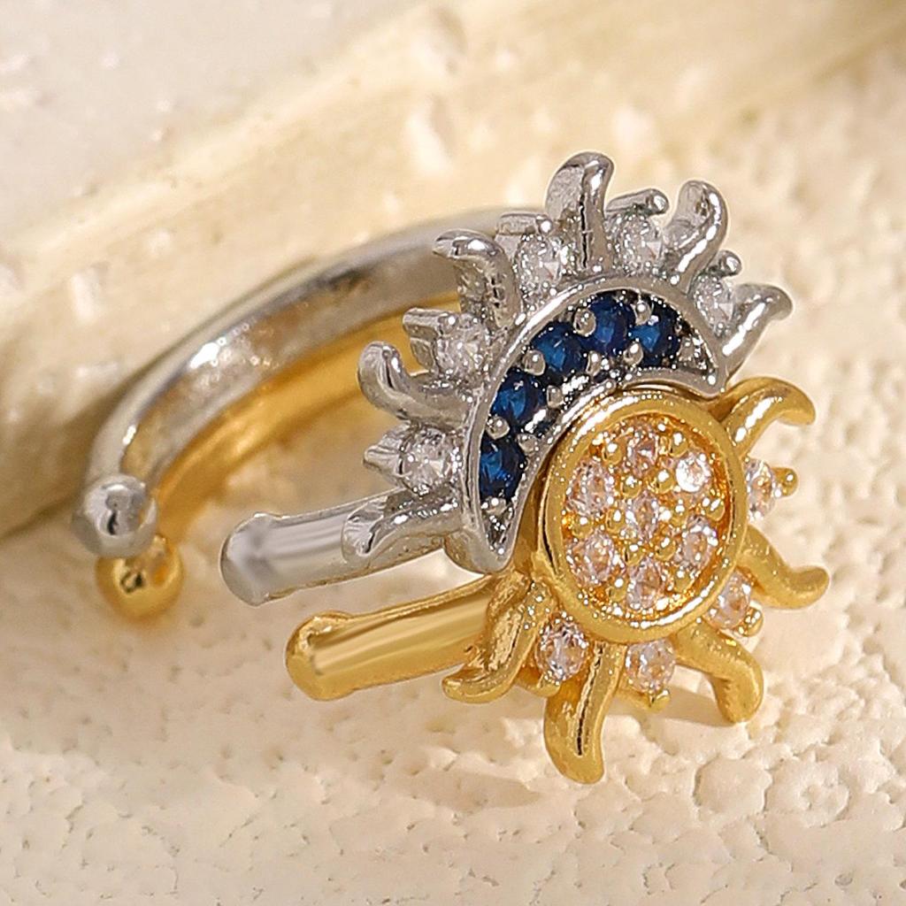 Zestaw pierścionków do układania Sun and Moon z diamentami, naszyjnika i bransoletki - Styl europejski i amerykański