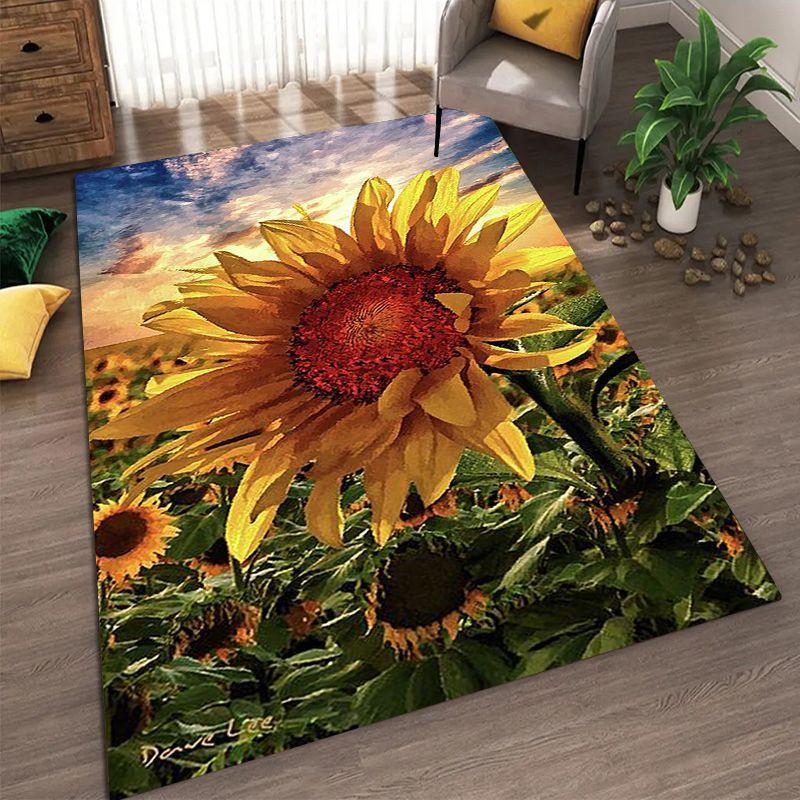 Sunflower Pattern Living Room Carpet Dirt Resistant and Easy To Maintain Foot Mat Bedroom Large-sized Floor Mat