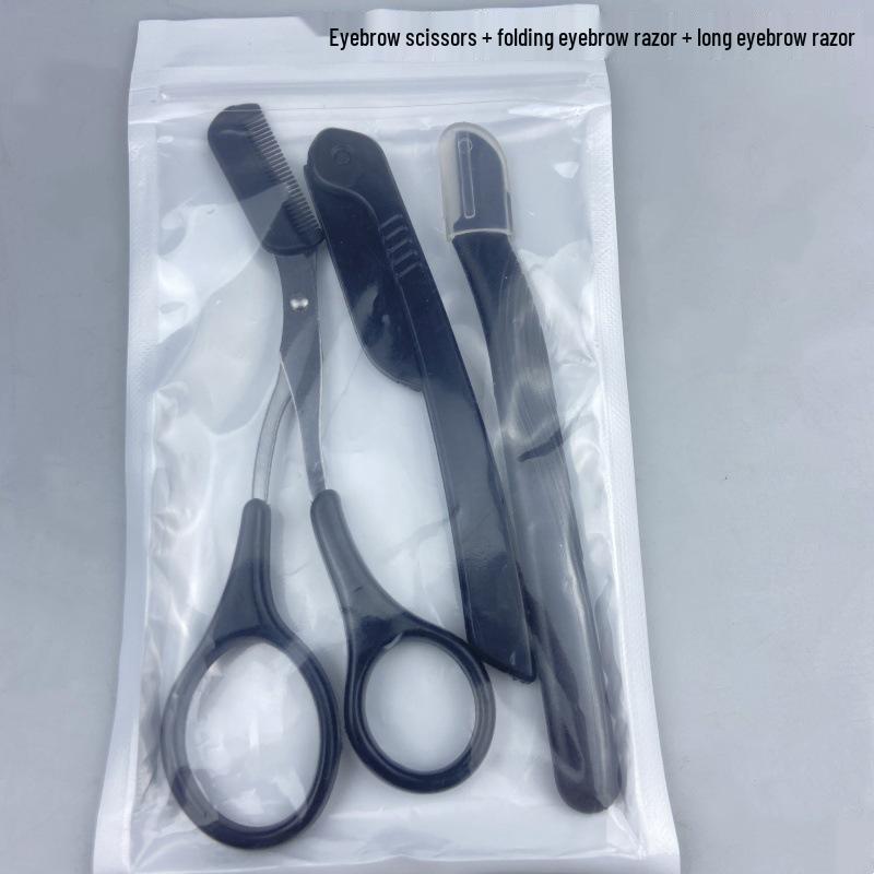 3-Piece Eyebrow Trimming Set with Scissors, Comb, and Small Trimmer