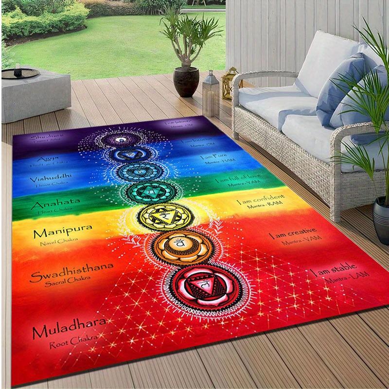 Rainbow Chakra Meditation Area Rug - 800gsm Crystal Velvet,Polyester,Large Non-Slip Floor Protector for Living Room,Dorm,Balcony - Spiritual