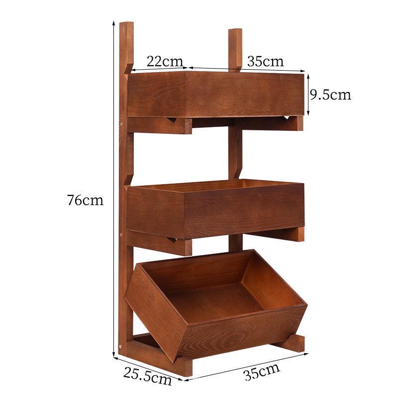 Three-Tier Solid Wood Floor-Standing Kitchen Storage Rack