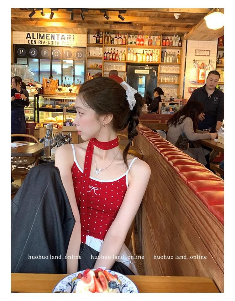 Elegant Halter Polka Dot Pleated Cami Top - Spring 2025 Waist-Hugging Style