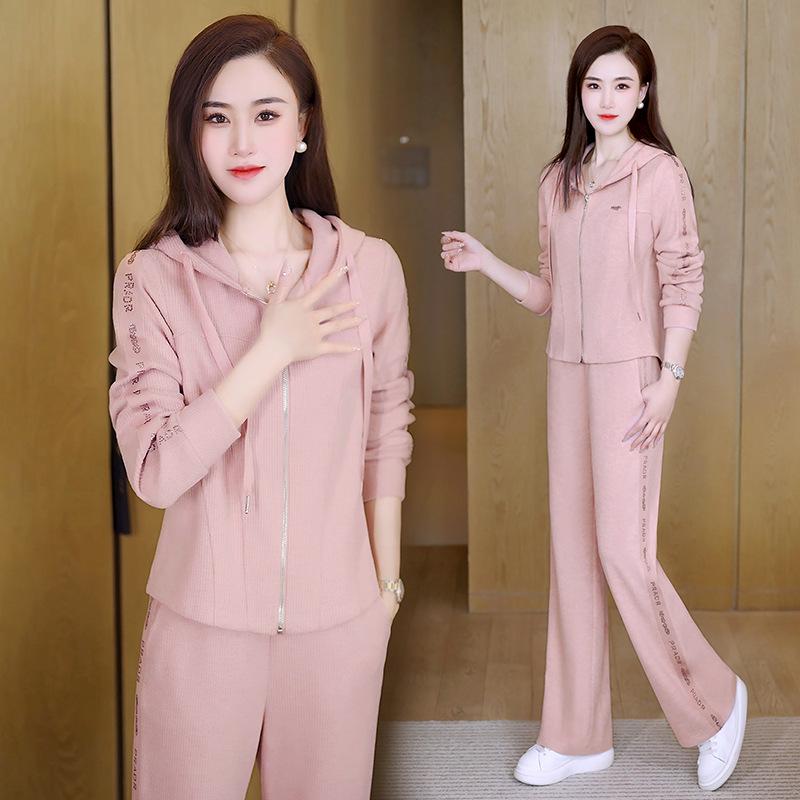 

2024 Женский Модный Повседневный Комплект Куртка с Капюшоном и Брюки Широкого Кроя XL