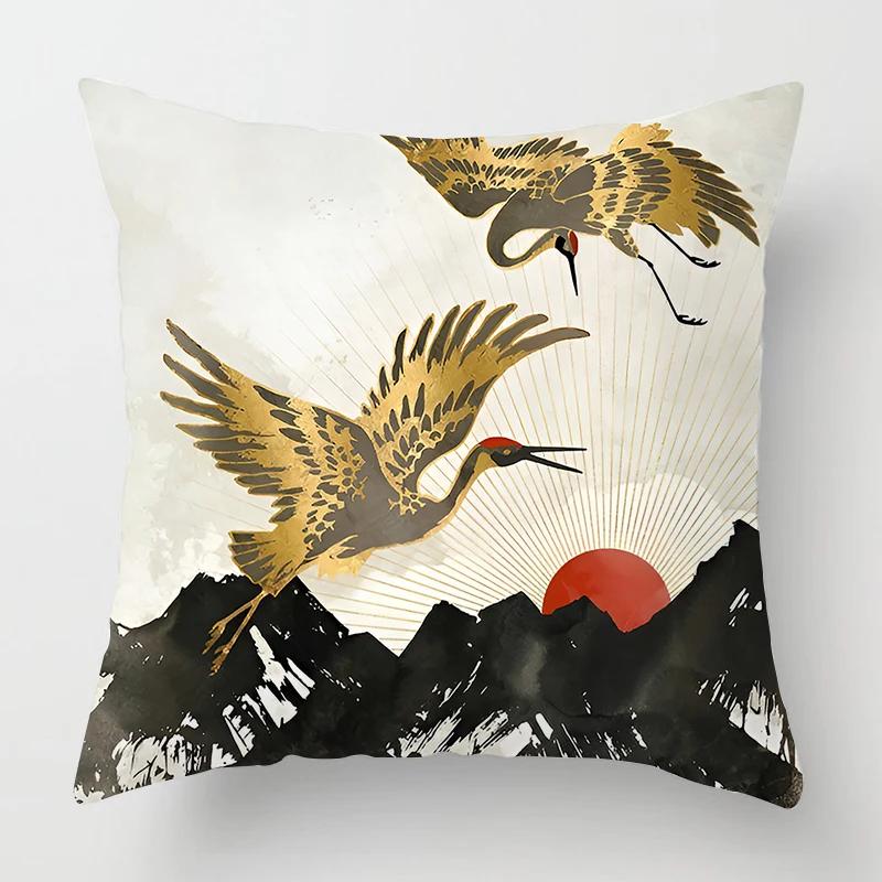 Nordic Mountains Sunrise Whale Metal Painting Pillowcase Sofa Decoration Cushion Cover  Home Decoration Cushion Cover