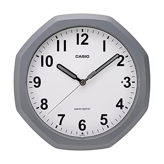CASIO Wall Clock, Radio-Controlled, Gray, Analog, Automatic Illumination, Nighttime Second Hand Stop