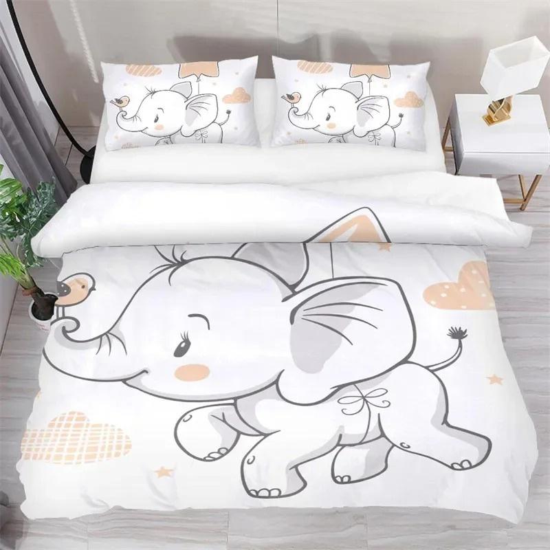 

Kids Cartoon Elephant Duvet Cover Lovely Animal Theme Bedding Set Microfiber Full For Girls Boys Kawaii Room Decor Quilt Cover 135X200cm