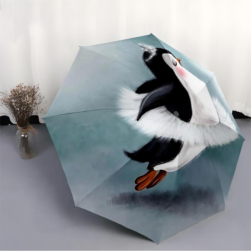 1 Stück Pinguin Flug Automatischer Faltregenschirm Automatisches Öffnen/Schließen, 8-Speichen Stabiler Rahmen, Kompakter Reise Regenschirm Geeignet026