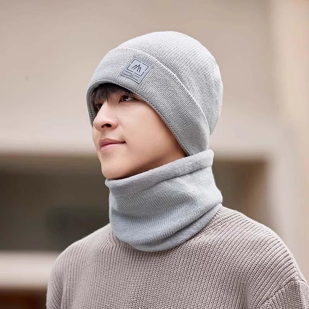 Solid Color Cap and Scarf Suit Trendy Beanie Hat Earflap Hat Compact Scarf Outdoor