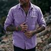 Camicia da uomo vintage in denim lavato a maniche lunghe con bottoni e tasca con zip, casual, da lavoro