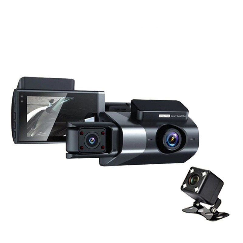High-Definition 18P Three-Camera Dashcam with Multi-Lens Panoramic Parking Monitoring, App Connectivity, In-Car Device, Tf Card, USB