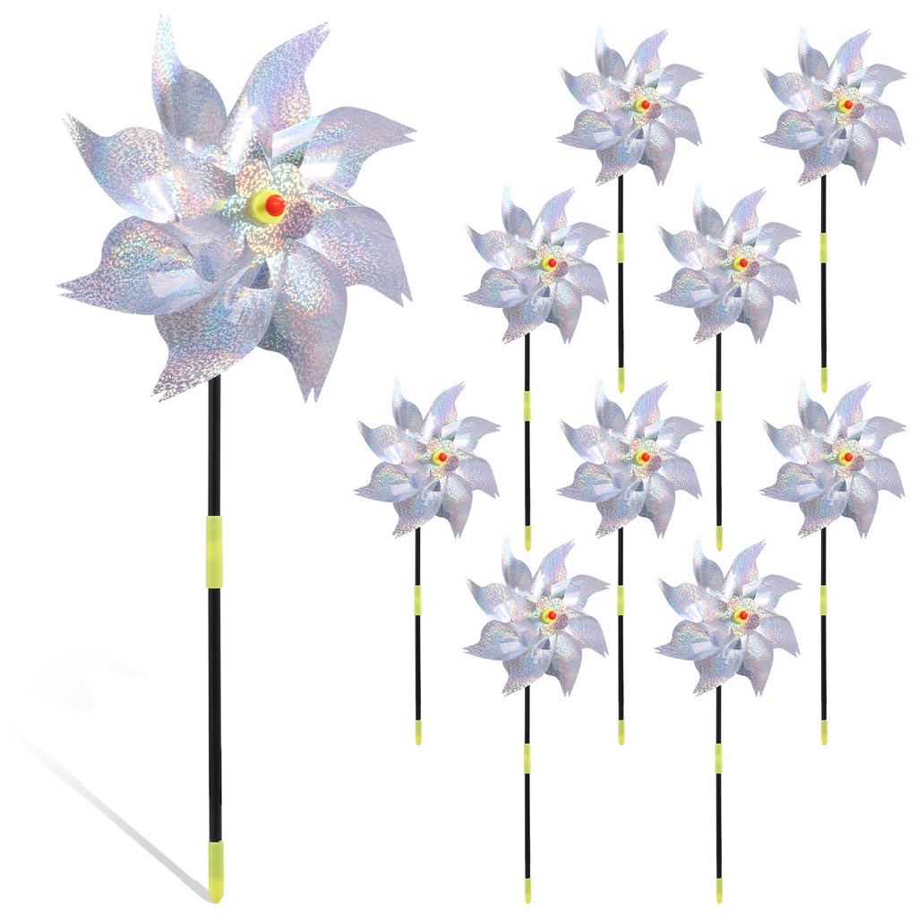 10Pcs Reflective Bird Repellent Windmill Outdoor Rotating Wind Spinner Scare Pigeon Repellent for Garden Lawn Yard Decor