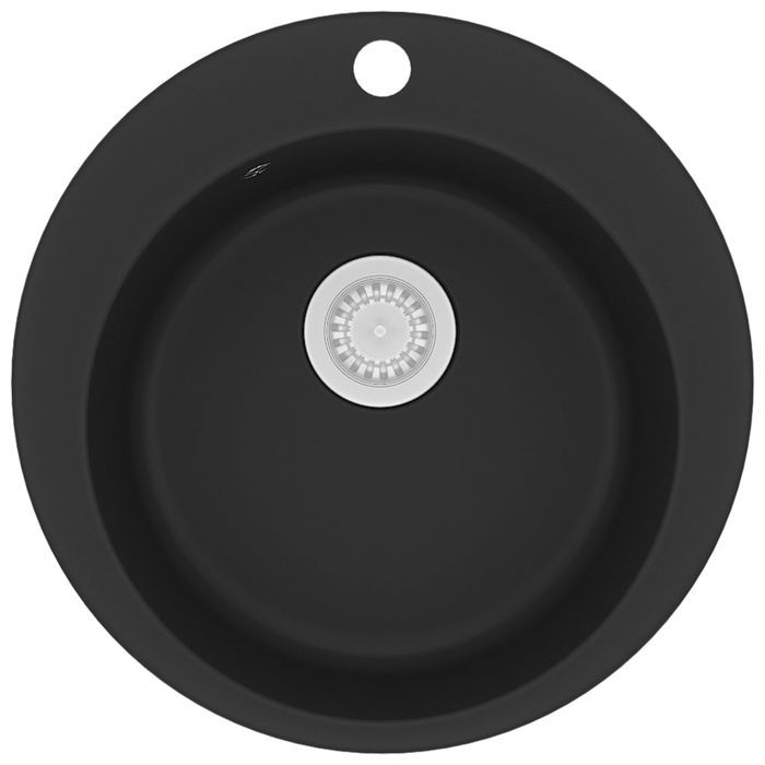 VidaXL Évier de Cuisine Granit Bac Unique Rond Noir Cuvette Lavabo de Cuisine 142956
