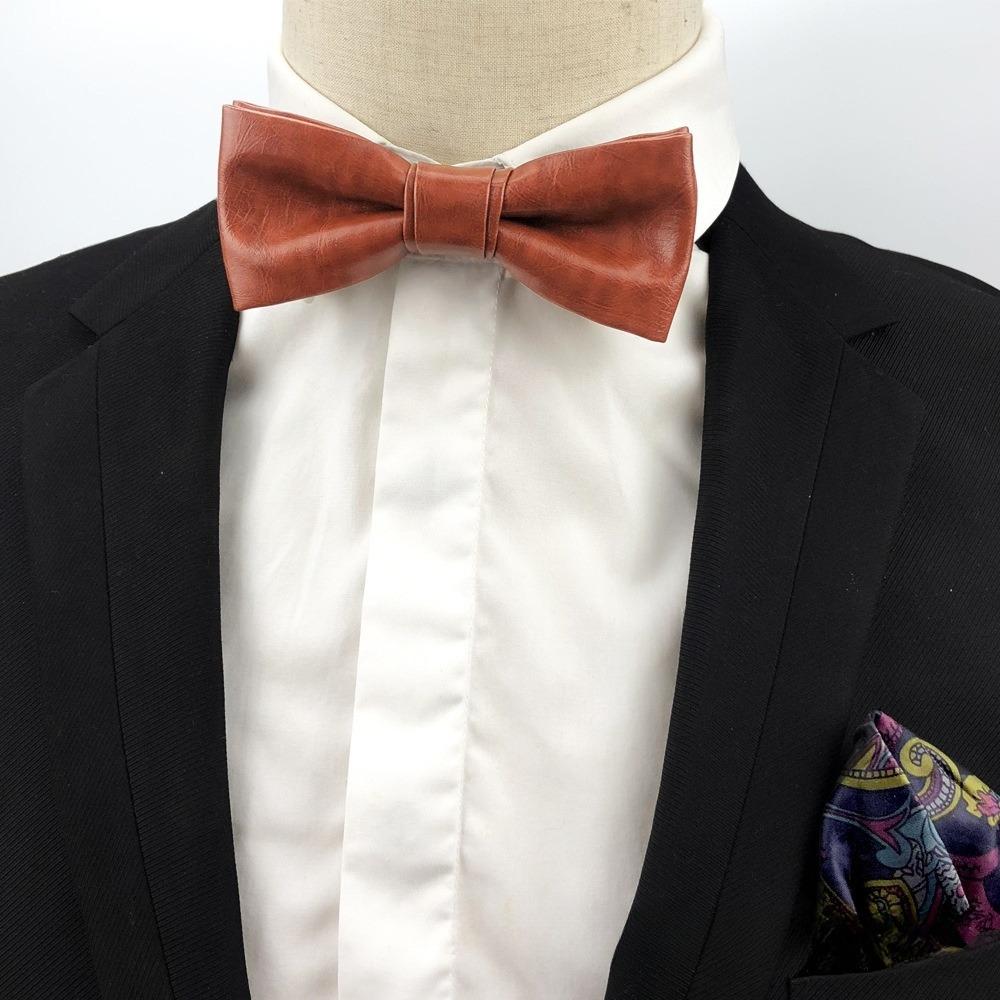 Adjustable Men Necktie Solid Color Retro Cravat Simple PU Leather Bow Tie  Shirt