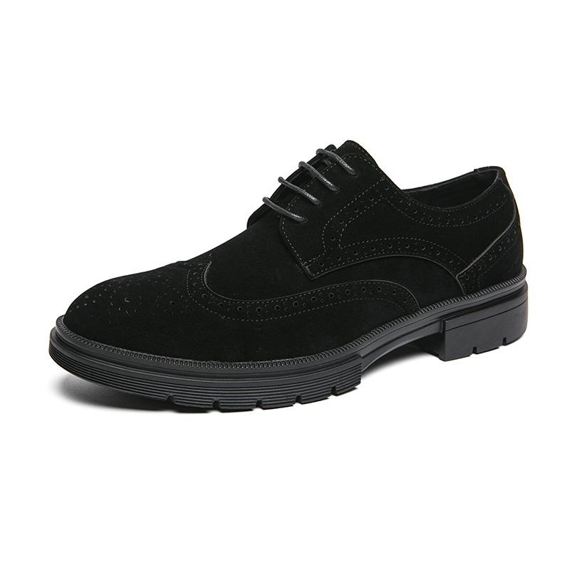 British Style Fashion Brown Men's Formal Shoes Big Size 46 Suede Leather Shoes Men Brogues Low-heel Business Shoes Man Footwear