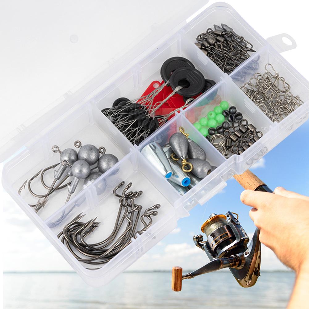 170pcs Fishing Accessories Kit with Fishing Box Fish Hooks Swivels Sinkers Outdoor Fishing Accessories Set Gift for Men