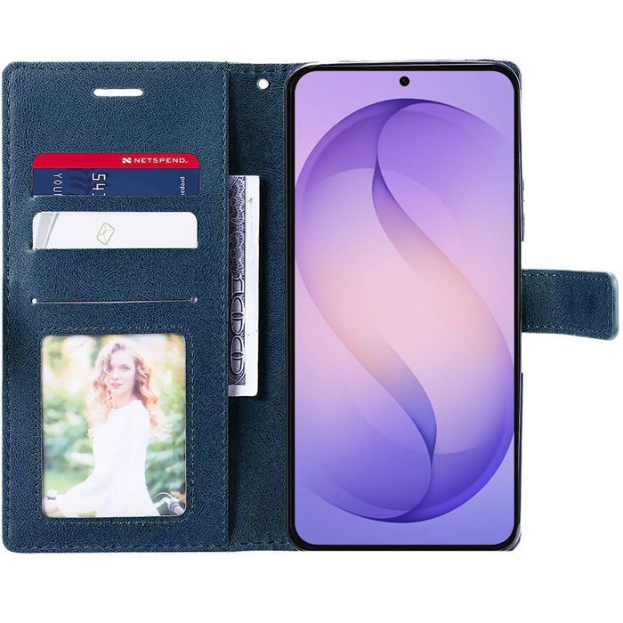 Coque pour Samsung Galaxy S26 Plus, Protection Antichoc Effet Cuir - Bleu Marine - 2 Verres Trempés