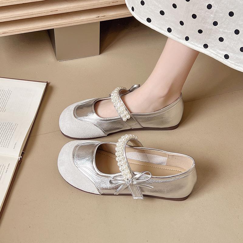 

Красивые серебристые туфли-лодочки женские весенне-летние новые балетки на плоской подошве универсальные юбка туфли Мэри Джейн 40 серебряный