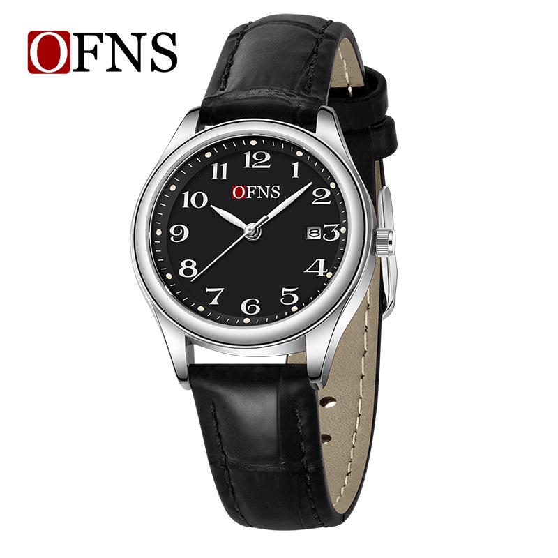 OFNS Couple's Wristwatch - Waterproof, Luminous, Quartz Watch with Steel or Leather Strap, Calendar Feature, for Casual or Business.