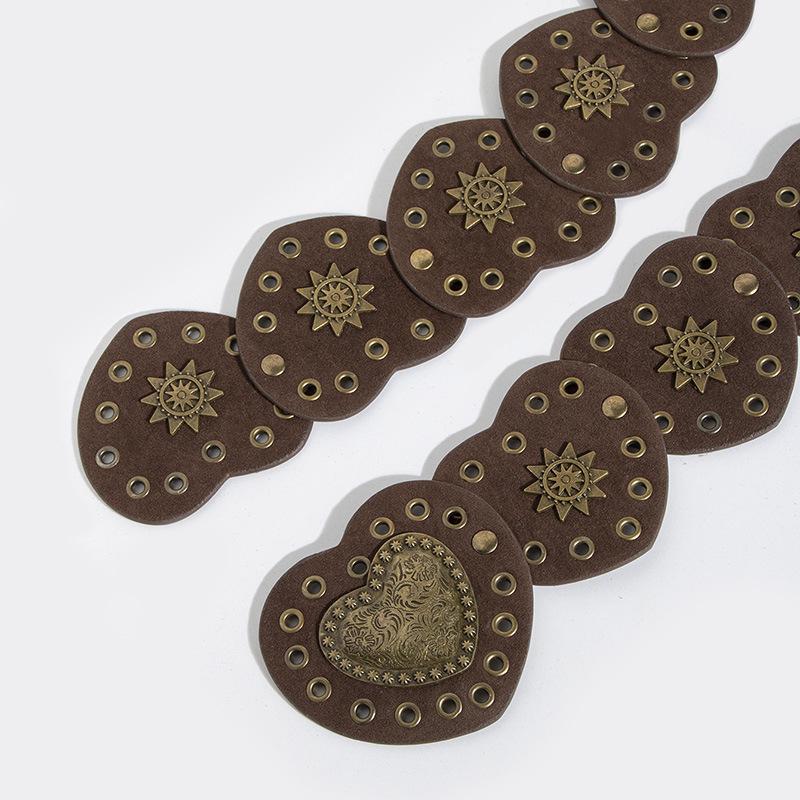 Retro Wasteland-Style Suede Belt with Rivet and Eyelet Accents – Punk Western Heavy Industry for Women