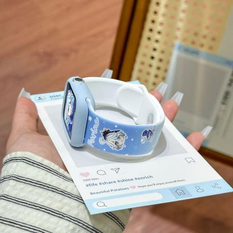 Anime Genshin Impact Focalors For Apple Watch Compatible With IWatch38 40 41 42 44 45 46 49Mm Silicone Sport Strap Festival Gift