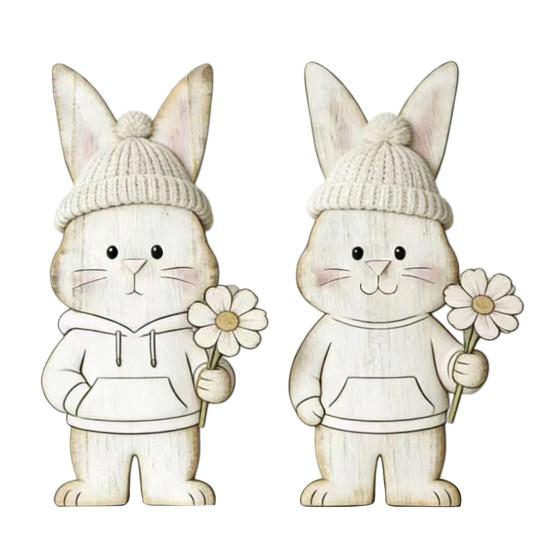 

2Pcs Easter Bunny Decoration Farmhouse Rustic Couple Rabbit Table Sign Home Office Spring Easter Holiday Party Table Centerpiece Ornament C