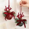 Christmas Tree Hanging Ornaments Velvet Bow Bell Pine Cone Xmas Party Decorations