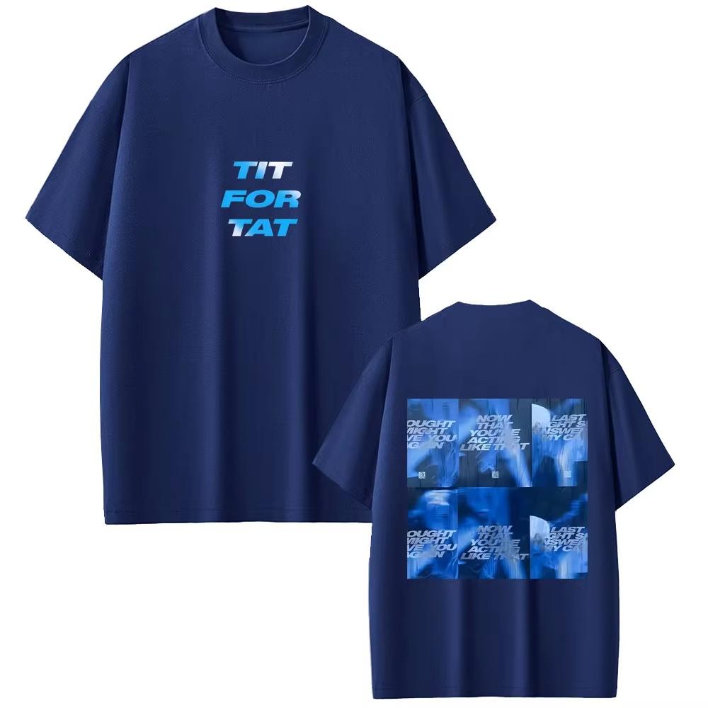 Spring and Summer New Mens and Womens Tate McRae TiT for Tat Pattern Printed Cotton Casual Short Sleeved Round Neck Tshirt