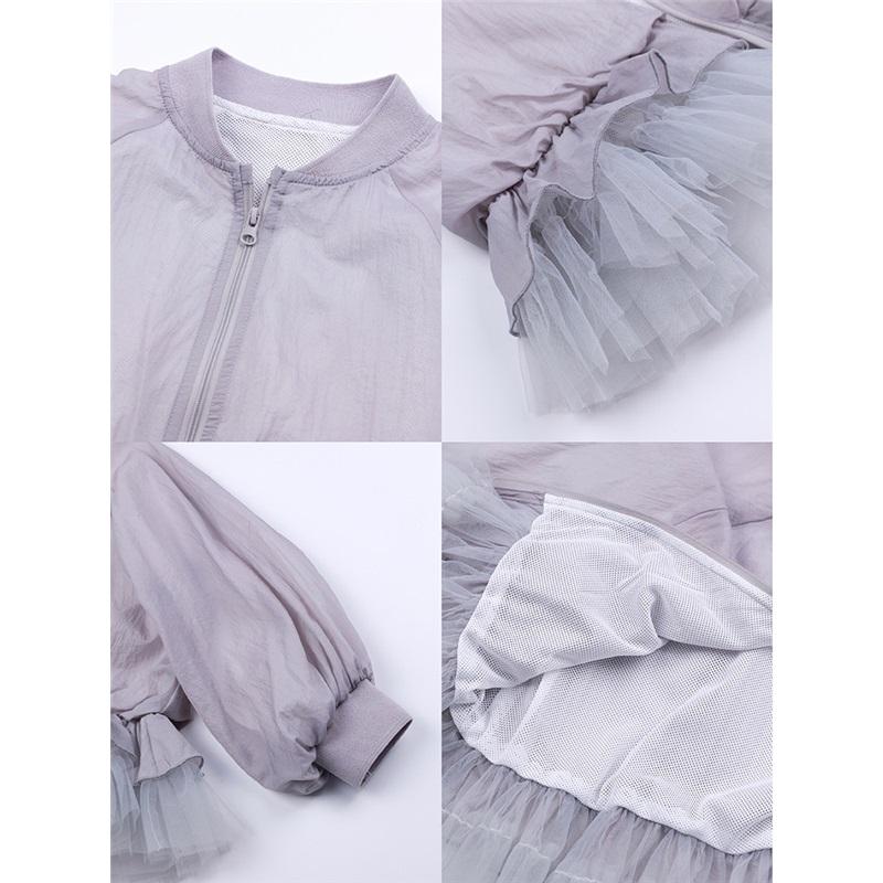 Spring Korean Style Girls' Coat With Tulle Hem, Cute Bubble Top Outerwear For Kids