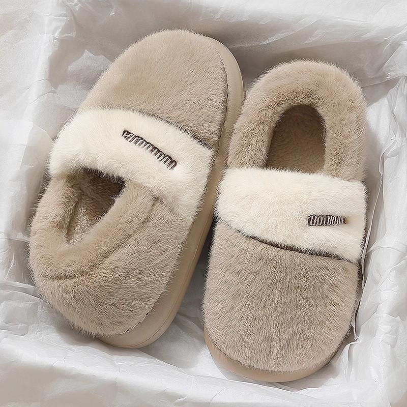 Chaussons en coton à talon sac automne et hiver chaleur intérieure maison antidérapant peluche confinement chaussures en coton antidérapant mise à niveau