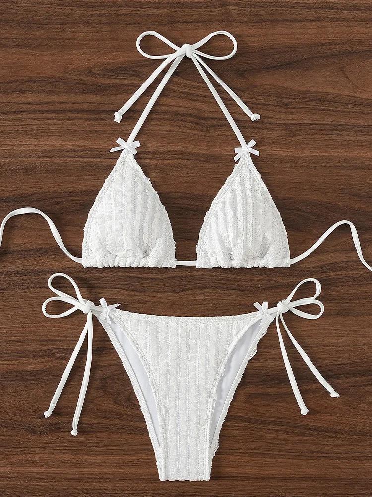 2025 New Summer Swimwear Bikini Set Sexy Laced Up Backless Bikini 2 Piece Set Women Solid Split Waist Beach Vacation Bikini