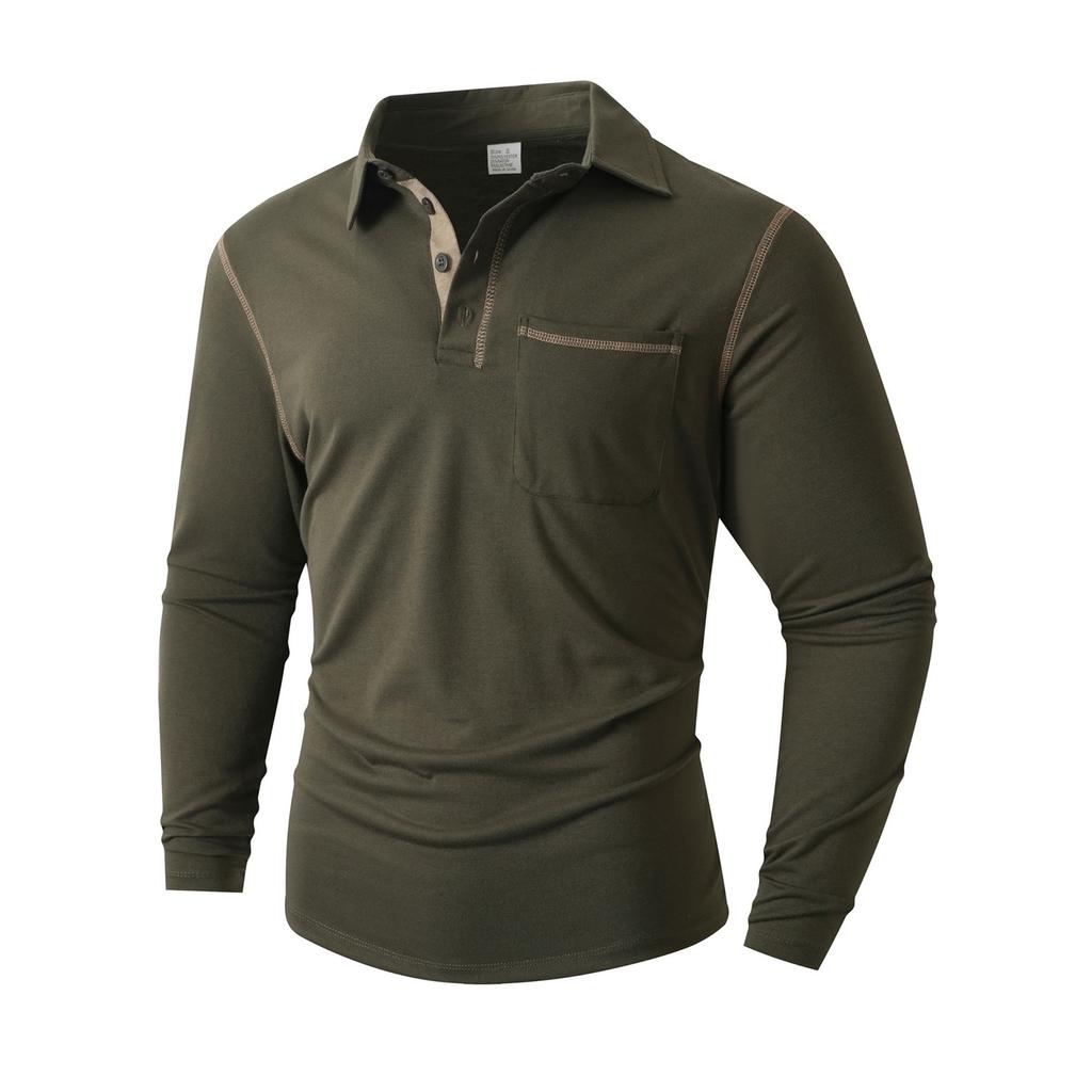 Men's Solid Color Button Lapel Long Sleeve Top Men's Casual Fashion Long Sleeve Top