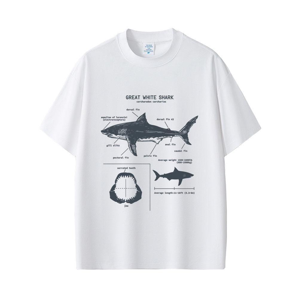 Marine Animals Great White Shark Anatomy Graphic Tshirt Men Women Casual Oversized Streetwear Mens Fashion Vintage T Shirts