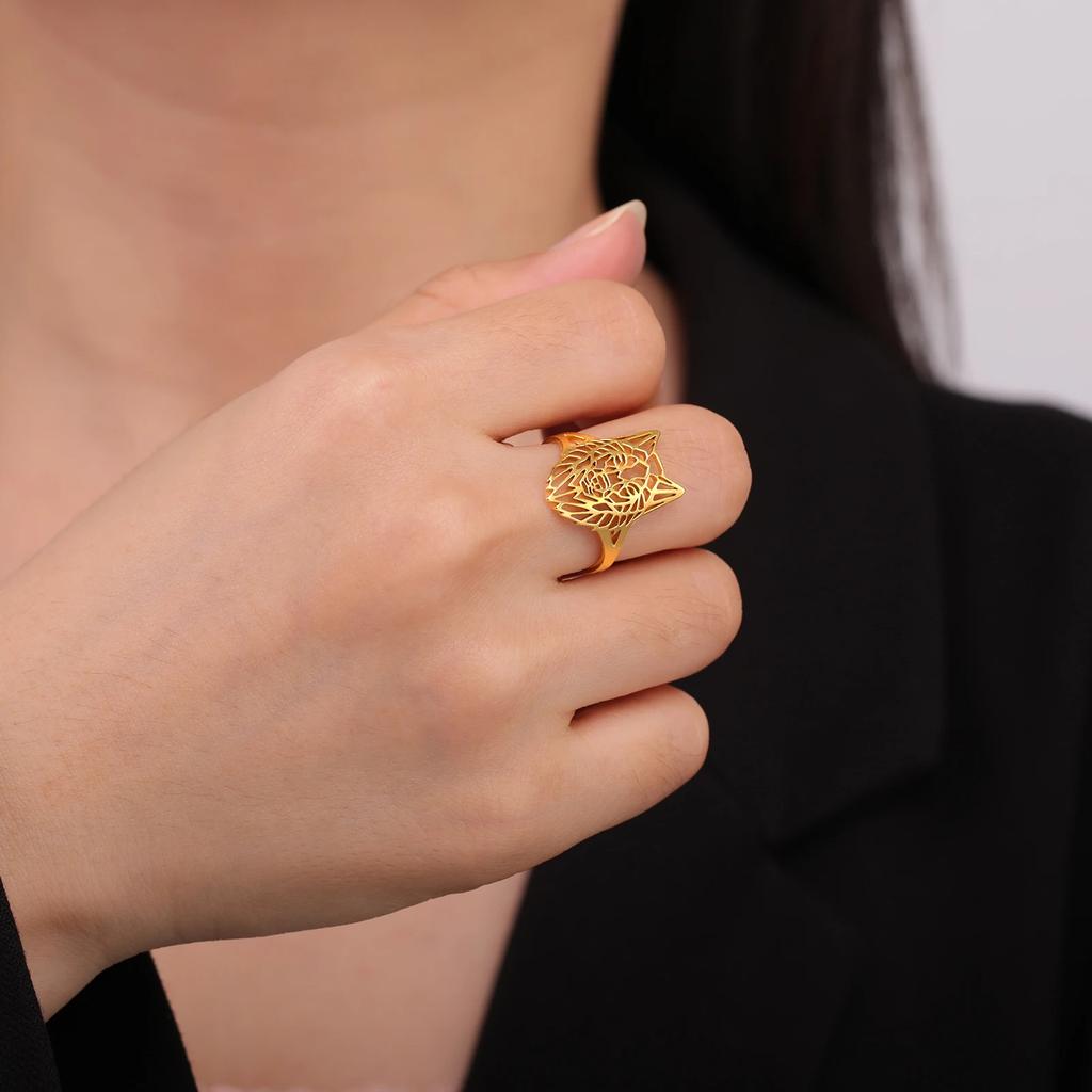 Cazador Gold Color Wolf Rings for Men Women Stainless Steel Animal Adjustable Couple Rings Party Punk Jewelry Birthday Gift 2026