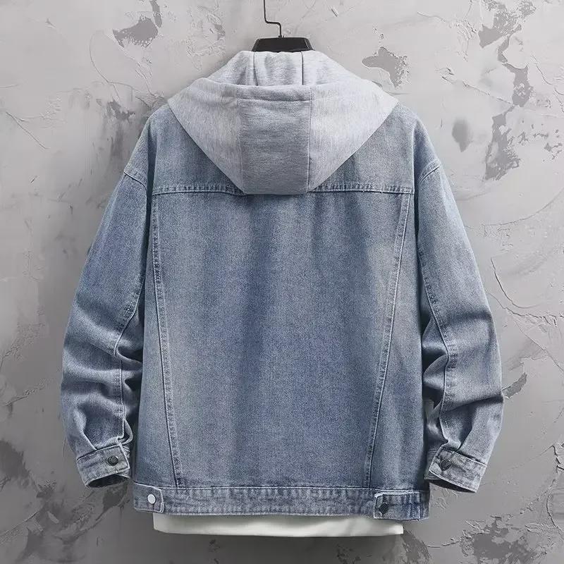 Ανδρικό Τζιν Μπουφάν Δύο Τεμαχίων με Κουκούλα – Casual Επικαλυπτόμενο Look για Φοιτητές για την Άνοιξη/Φθινόπωρο.
