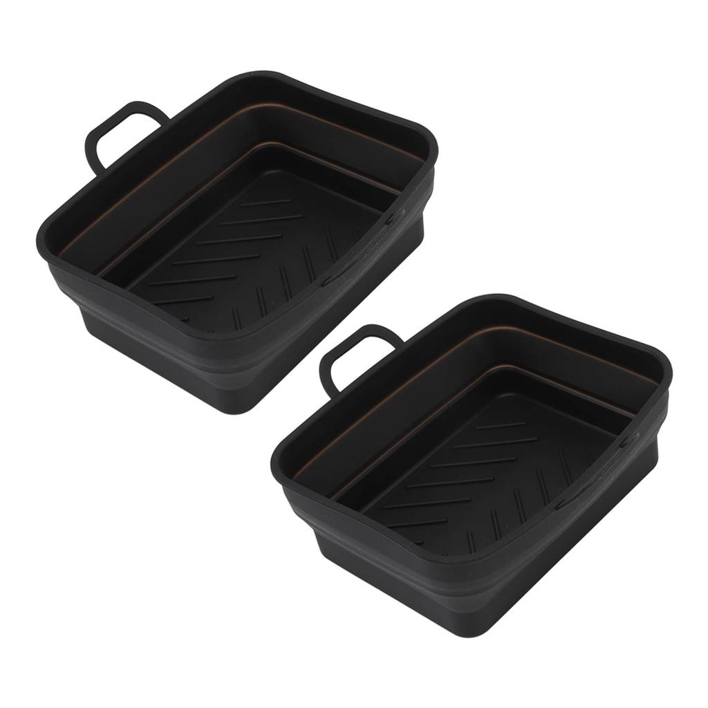 2 Pcs Silicone Air Cooker Pot with Handle Rectangular Fryer Liner Tray Replacement for Kitchen Cooking Accessories Black