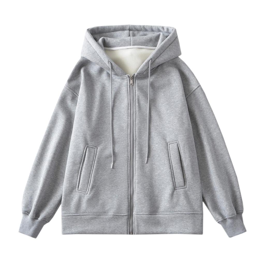 Women's Velvet Hooded Zip-Up Sweatshirt, 2023 New Oversized Slim-Fit Long-Sleeve Cardigan
