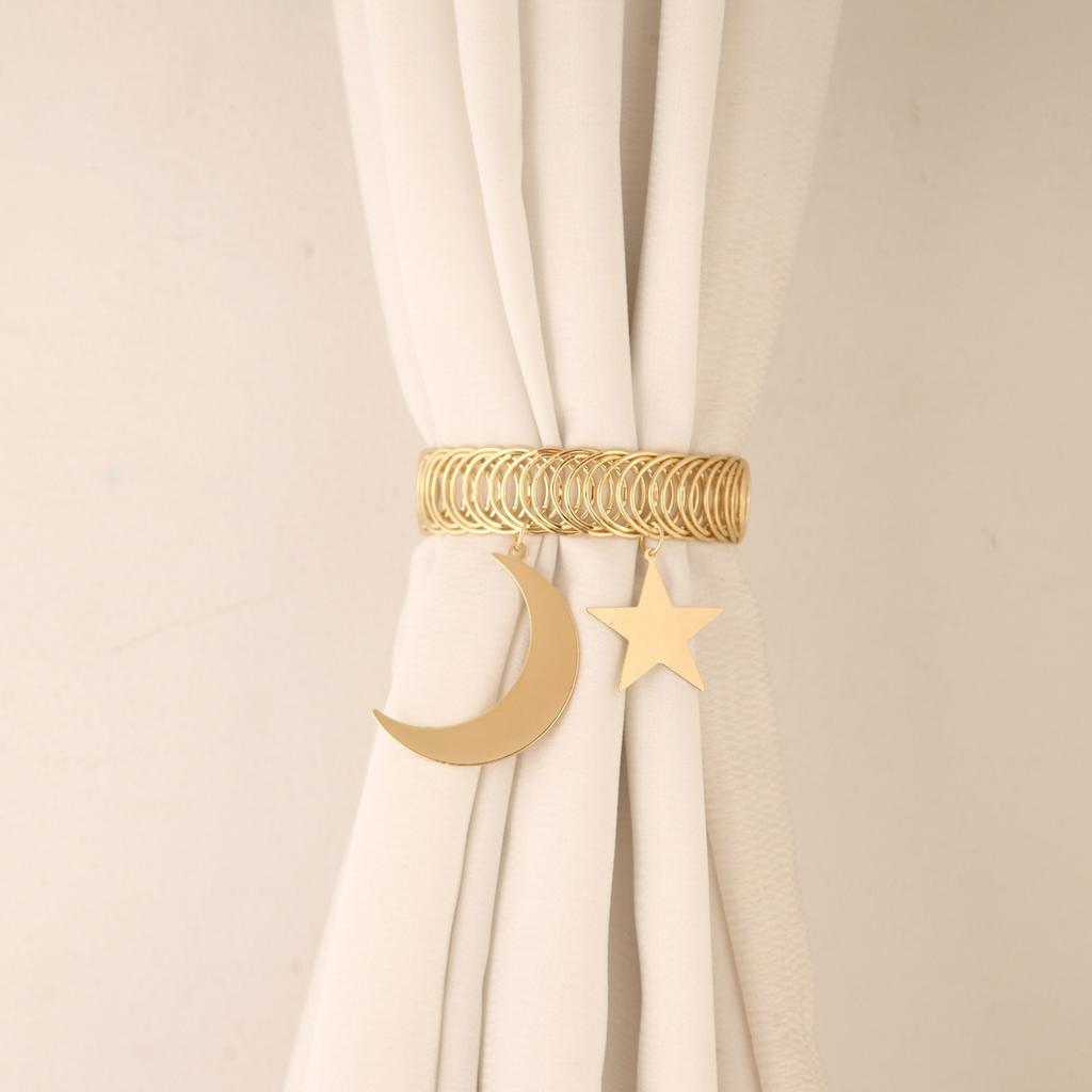 1Pc Simple Curtain Buckle Star Moon Spring Ring Curtain Strap Perforated Curtain Buckle