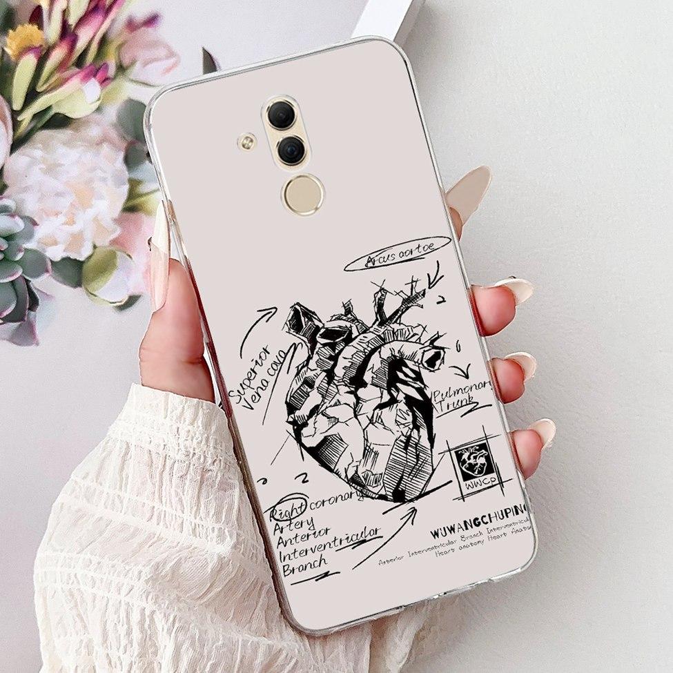 Clear For Huawei Mate 20Lite SNE-LX3 INE-LX2 Back Cover For Huawei Mate 20 Lite Case Cute Cartoon Cat Luxury Flowers Funny Funda