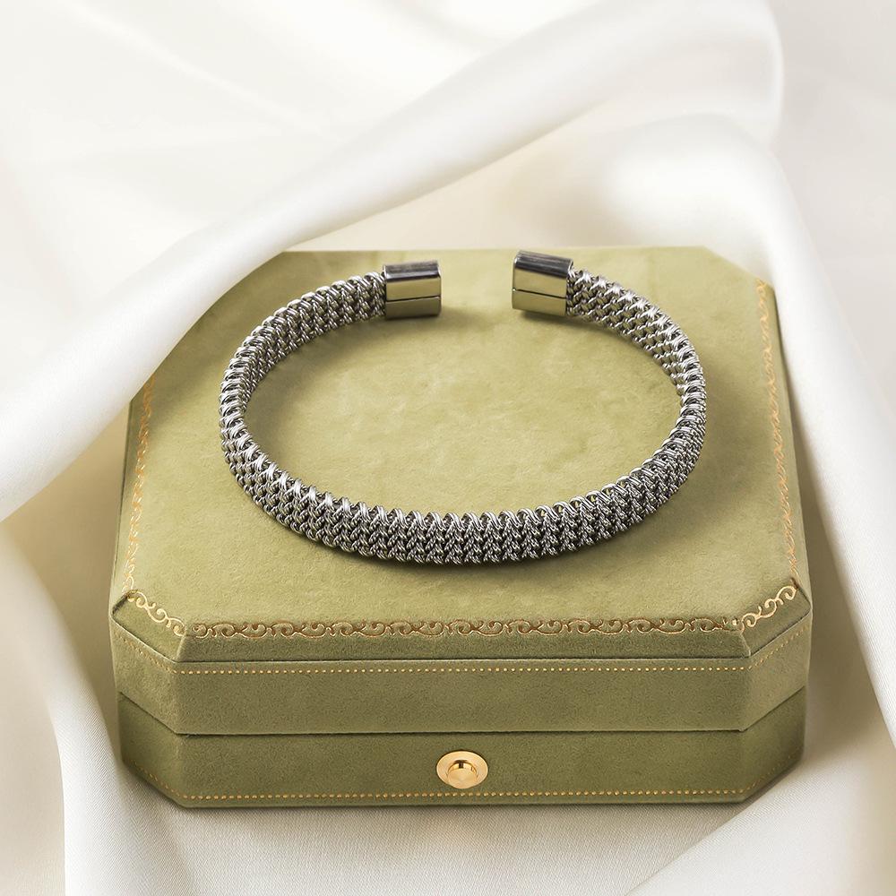 Personalized High-End Titanium Steel Open Cuff Bracelet for Women - Stretchy, Irregular Design, Exquisite Non-Fading Finish
