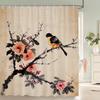 Chinese Style Plum Blossom Birds Shower Curtain, Texture Fabric Bathroom Decor Waterproof Flowers Bathroom Curtains With Hooks