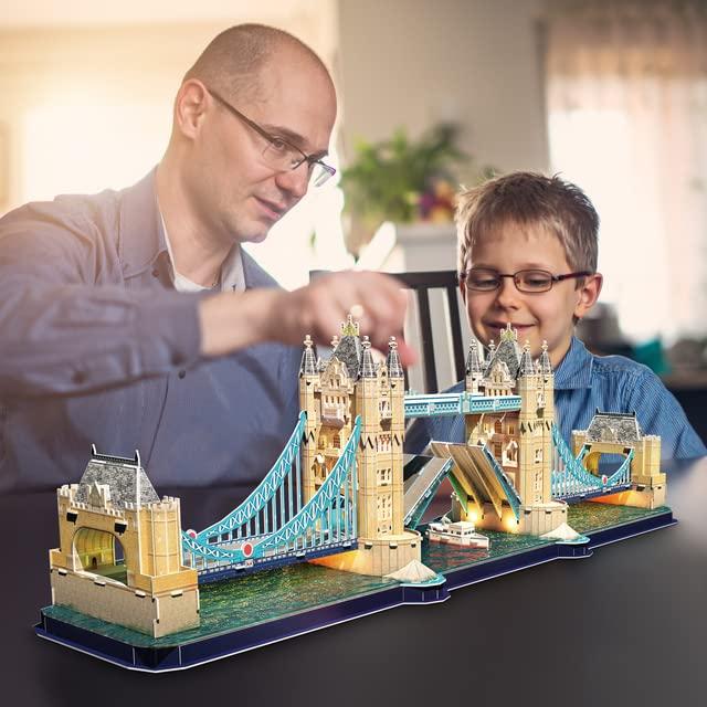 ASSYME Cubic Fan 3D Puzzle Craft Kit, Tower Bridge (with LEDs), L531h, No Glue or Tools Required