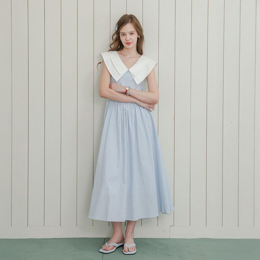 Deondeulob Dd_Big Collar Stripe Dress_Blue